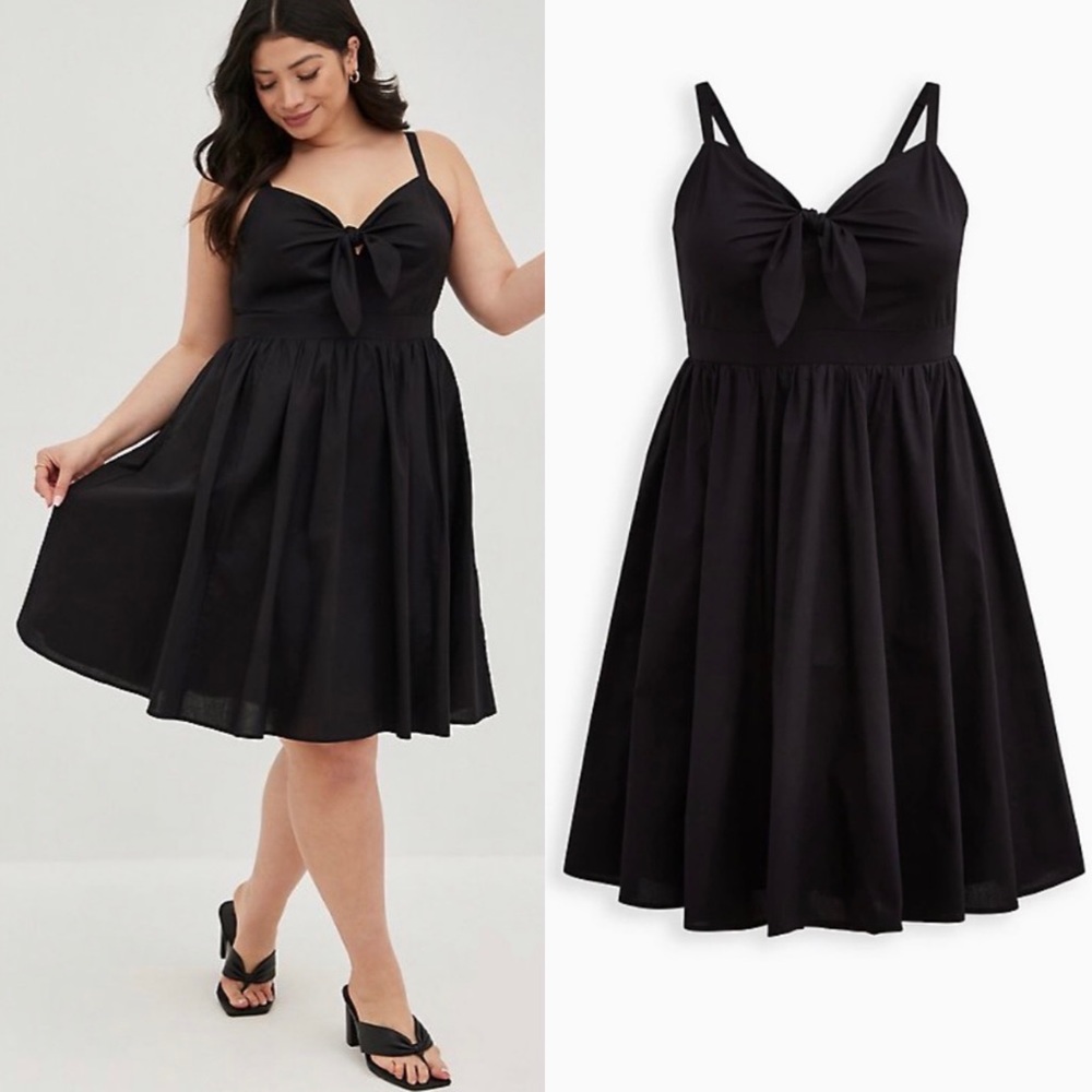TORRID BLACK POPLIN TIE-FRONT SKATER DRESS